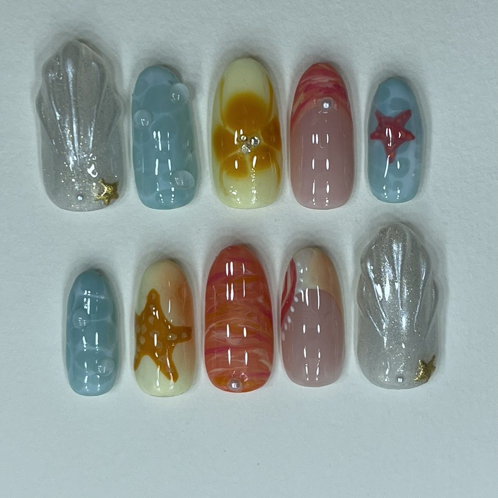 Salt and Sand set, hand-painted press-on nails